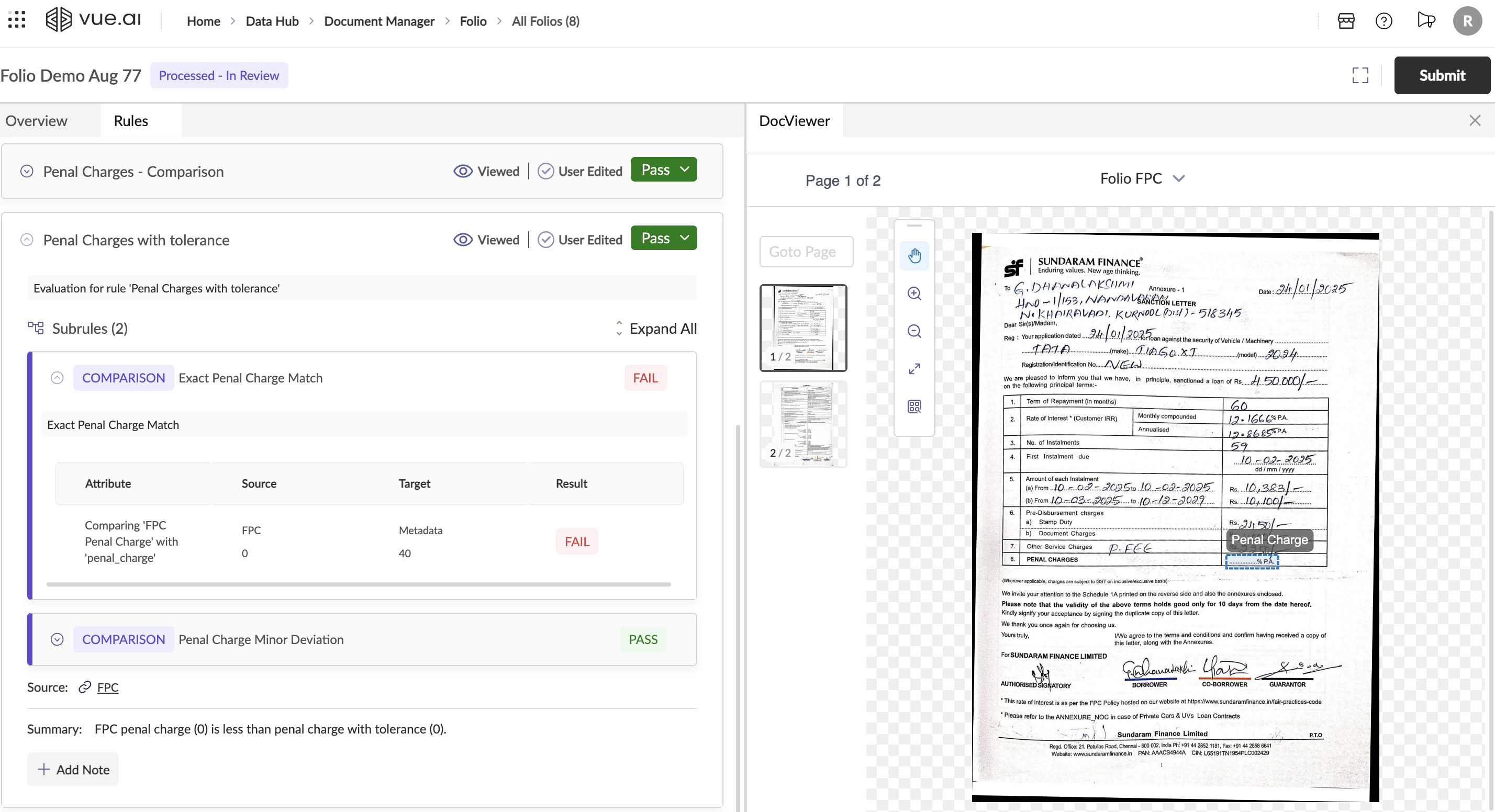 Folio rule open screen.