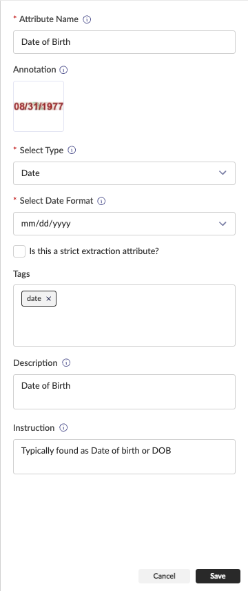 Configuring a Date attribute with a specific format.